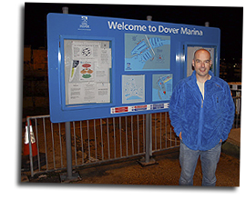 Mike Laird arrives at Dover Marina, the Channel swim attempt is finally under way!